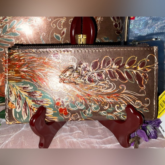 Crossbody and Wallet, Patricia Nash Vintage Italian Pheasant Bronze NWT - Picture 3 of 16